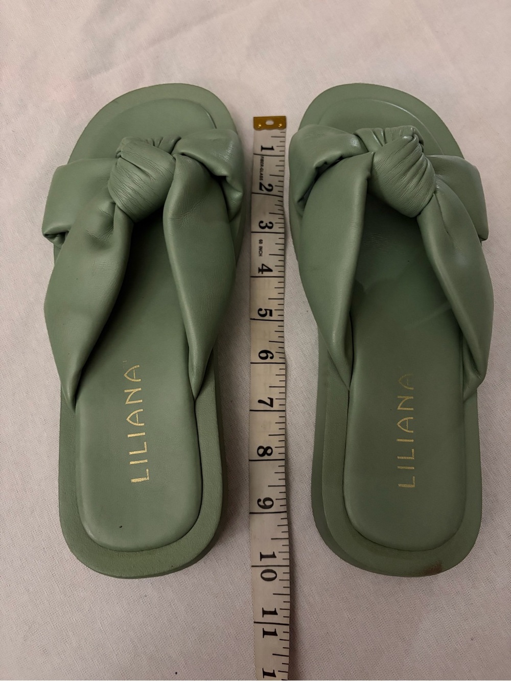 Liliana Sage Green Knotted Slide Sandals - Picture 3 of 5